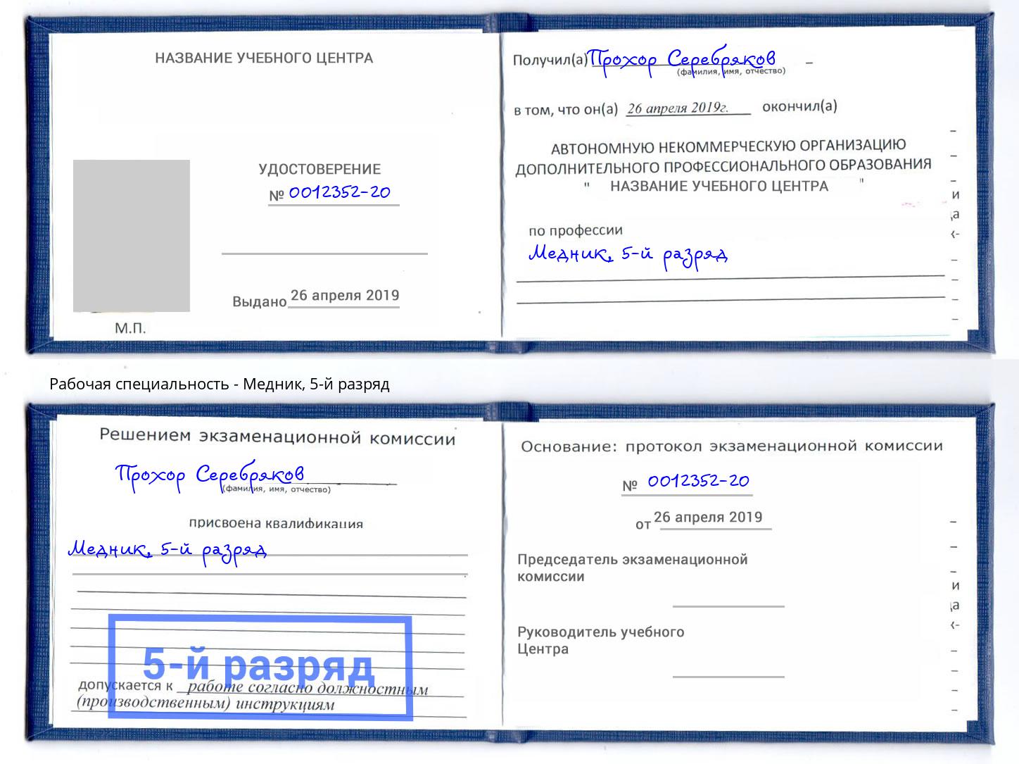 корочка 5-й разряд Медник Белорецк
